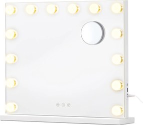 Espelho de maquilhagem 44 x 50 x 5,7 cm estilo Hollywood com 14 LEDs reguláveis branco 