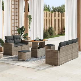 Conjunto de Sofá de Jardim 8 Peças com Almofadas Cinza Rattan Poli Acá