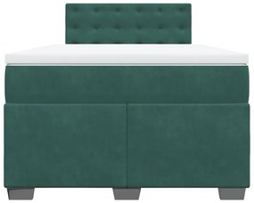 Cama boxspring com colchão 120x200 cm veludo verde-escuro