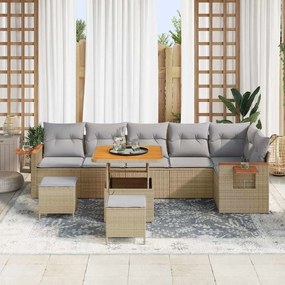 Conjunto de Sofá de Jardim vidaXL 9 Peças com Almofadas Bege Vime de P