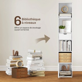 Estante para livros 30 x 24 x 158 cm, móvel de arrumação com gaveta, armário e compartimentos abertos, branco