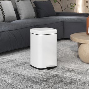 Caixote do lixo de cozinha de 20 L com tampa de fecho suave e pedal 28 x 35 x 45 cm, balde interior removível, branco
