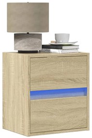 Mesa de cabeceira de parede com luzes LED carvalho sonoma