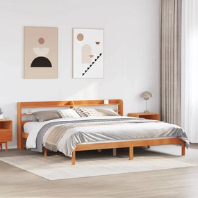 Estrutura cama c/ cabeceira 200x200cm pinho maciço castanho-mel