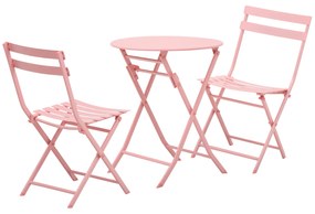 Conjunto de Móveis de Jardim Dobráveis Conjunto de 1 Mesa Redonda e 2 Cadeiras de Varanda com Estrutura de Aço Rosa