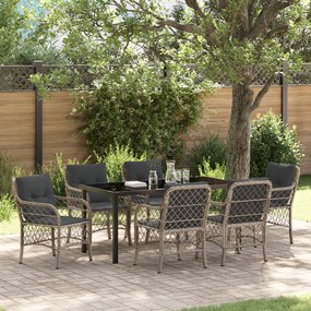 Conjunto de Jantar de Jardim 7 Peças com Almofadas Cinzento Claro Vime