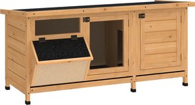 PawHut Coelheira de Madeira Gaiola para Coelhos com Telhado Asfáltico Rebatível Portas com Fecho Bandejas Removíveis 112x50x54 cm Amarelo | Aosom Portugal