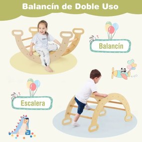 Triângulo de trepar em madeira 4 em 1 para crianças Jogo de trepar com triângulo/arco/alça para deslizar ou trepar Montessori Natural