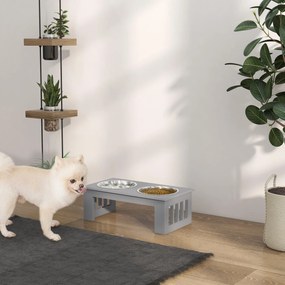 Comedouro Elevado para Cães com Suporte e 2 Tigelas Amovíveis de Aço Inoxidável 44x24x15 cm Cinza