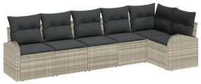 Conjunto de Sofá de Jardim de 6 Peças com Almofadas Cinza Claro em Rat