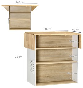 HOMCOM Móvel Ilha de Cozinha Carrinho de Cozinha com Laterais Abatíveis 3 Prateleiras Abertas e Suporte para Facas para Sala de Jantar Restaurante Estilo Moderno 140x55x91cm Carvalho e Branco