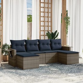 vidaXL 6 pcs conjunto sofás p/ jardim c/ almofadões vime PE cinzento