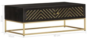 Mesa de centro 90x50x35 cm mangueira maciça preto e dourado