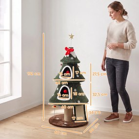 Árvore Arranhadora para Gatos 132 cm com 2 Casinhas, Design de Natal, Escada de Sisal, Verde