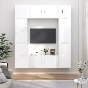vidaXL 8 pcs conjunto móveis de TV madeira processada branco brilhante