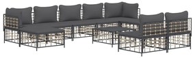 10pcs conjunto lounge de jardim c/ almofadões vime PE antracite