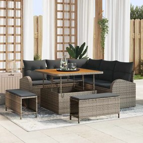 Conjunto de Sofá de Jardim vidaXL de 8 Peças com Almofadas em Rattan Poliéster Cinza e Acácia