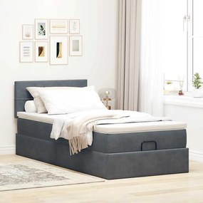 Estrutura cama otomana colchão 90x190 cm veludo cinzento escuro