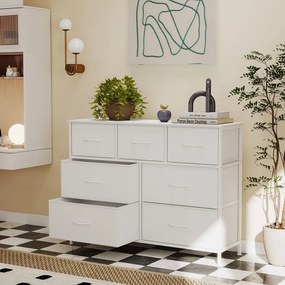 Cómoda com 7 gavetas forradas a tecido 30 x 98,8 x 73,7 cm Branco
