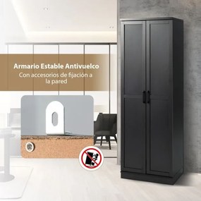 Armario armazenamento multifuncional com 2 portas e 5 estantes ajustáveis 59 x 43,5 x 178 cm Preto