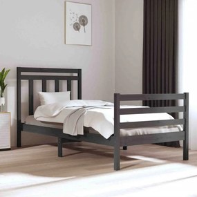 vidaXL Estrutura cama pequena solteiro 75x190 cm madeira maciça cinza
