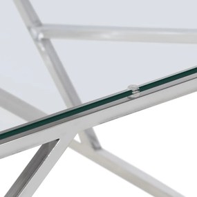 Mesa de centro aço inoxidável e vidro temperado prateado