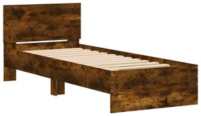 Estrutura cama c/ cabeceira/luzes LED 75x190 cm carvalho fumado