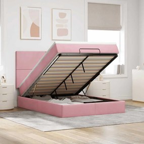 vidaXL Estrutura de cama otomana com colchões 140x190 cm veludo rosa