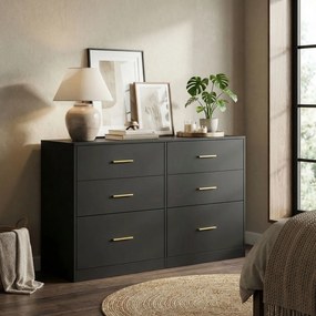 Cómoda com 6 gavetas 40 x 119 x 78 cm, armário de arrumação Preto