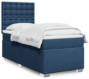 vidaXL Cama com molas/colchão 90x190 cm tecido azul