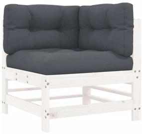 3pcs conjunto lounge jardim c/ almofadões madeira maciça branco