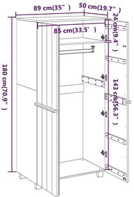 Roupeiro HAMAR 89x50x180 cm pinho maciço cinza-claro