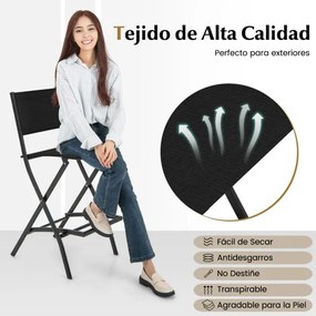Conjunto de 2 bancos Bar dobráveis para varanda, jardim e piscina com estrutura metálica e apoio para os pés  Carga de 150 kg 46 x 57 x 102 cm Preto