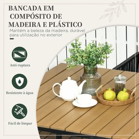 Conjunto de Jardim de Vime Sintético 5 Peças com Mesa Quadrada e 4 Cadeiras Almofadas Preto e Madeira