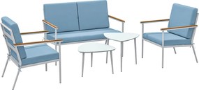 Outsunny Conjunto de Jardim 5 Peças Sofá 2 Lugares + 2 Poltronas e 2 Mesas Azul-Claro | Aosom Portugal