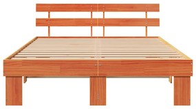 Estrado de Cama com Cabeceira Castanho 160x200 cm Madeira Sólida de Pi