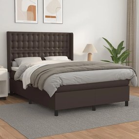 vidaXL Cama com molas/colchão 140x200 cm couro artificial castanho