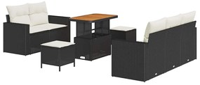Conjunto de Sofás de Jardim de 8 Peças com Almofadas Rattan Preto Acác