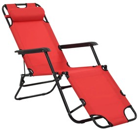 Espreguiçadeiras dobráveis c/ apoio de pés 2 pcs aço vermelho