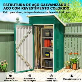 Abrigo Exterior Metálico 107,5x91x185 cm Abrigo de Jardim com Teto Inclinado Porta com Trinco Ventilação e Luvas Verde