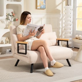 Sofá Cama Sofá Convertível em Cama de 2 Lugares Dobrável com Encosto Ajustável em 5 Níveis e 2 Almofadas 102x73x81 cm Bege
