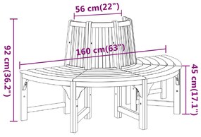 Banco para árvore semicircular Ø160 cm eucalipto maciço