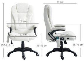 Cadeira escritõrio com Massagem com 6 Pontos Reclinável até 130° com Função de Aquecimento Altura Ajustável  67x74x107-116 cm Branco