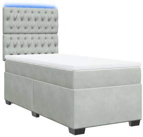 Cama com molas/colchão 90x200 cm veludo cinza-claro