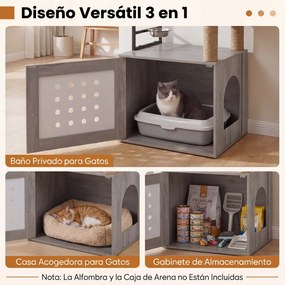 Arranhador para gatos 3 em 1  com vários níveis 72 x 43 x 117,5 cm, postes de sisal, condomínio, zona de refeições, bola suspensa, recinto e caixa de