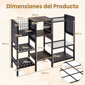 Estante de Ferramentas, 100 x 29 x 80 cm, 9 Níveis de Arrumação, Preto