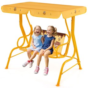 Baloiço infantil Hollywood para 2 crianças com toldo ajustável e estrutura metálica Amarelo