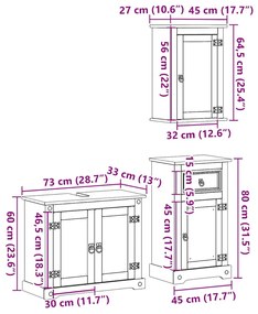 3 pcs conj. de móveis p/ casa de banho Corona pinho maciço