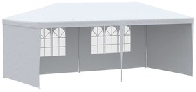 Outsunny Tenda para Festas com 4 Paredes Laterais 2 Janelas e Estrutura de Aço 585x295x255 cm Branco