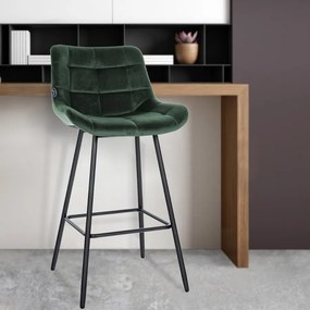 Banco de bar Weston em veludo e com estrutura preta 49 x 104 x 56 cm Verde escuro